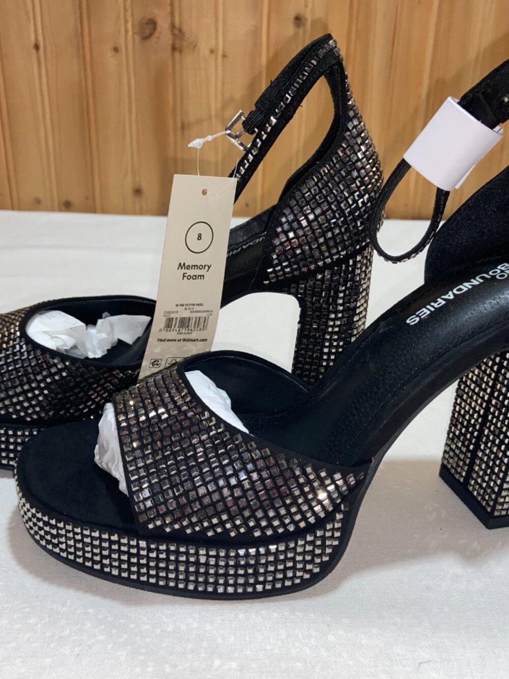 No Boundaries Black Platform Heels Ankle Strap Comfort Foam Sizes 7 8